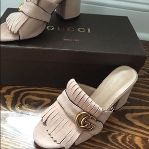 Rare Gucci fringe suede pump mule block heel